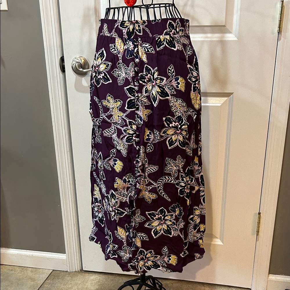 LOFT Dark Purple Floral Maxi Skirt